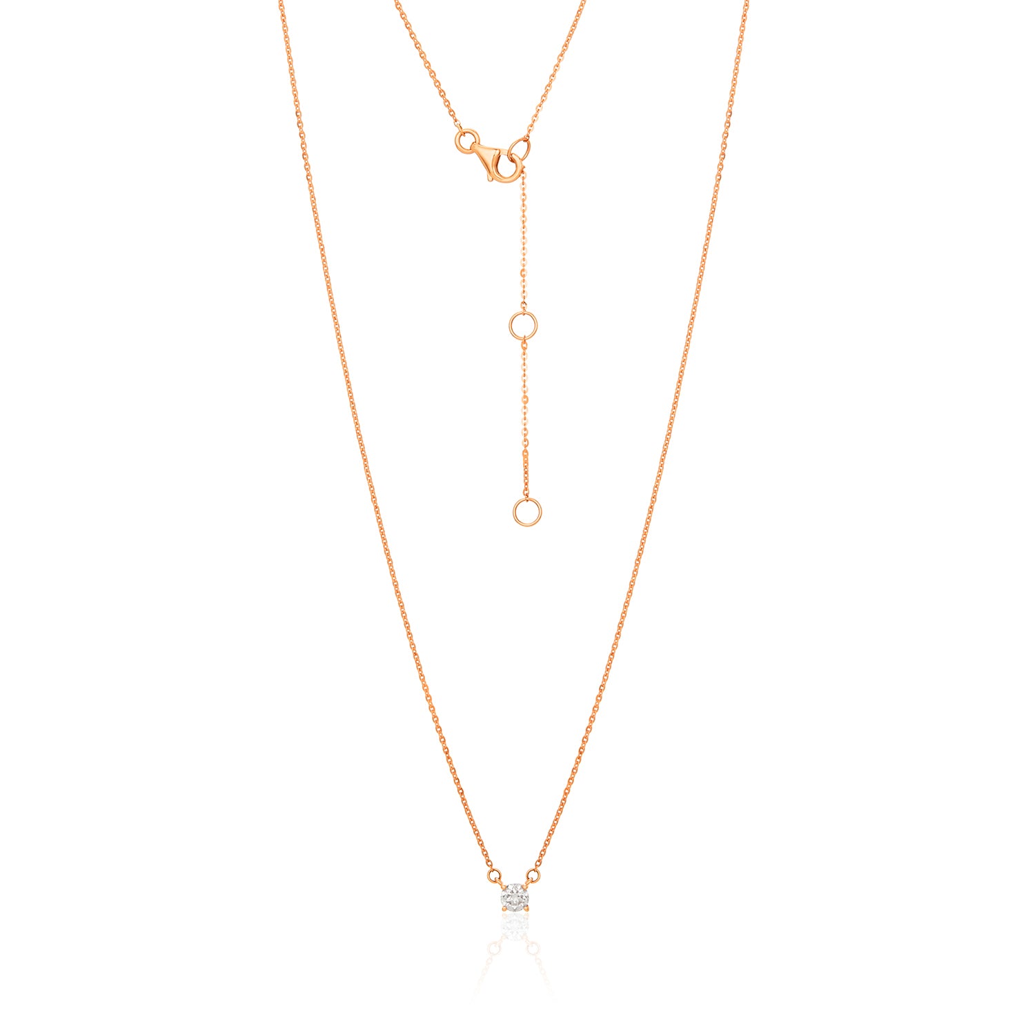 Petite Solitaire Diamond Pendant Necklace In 18K Rose Gold