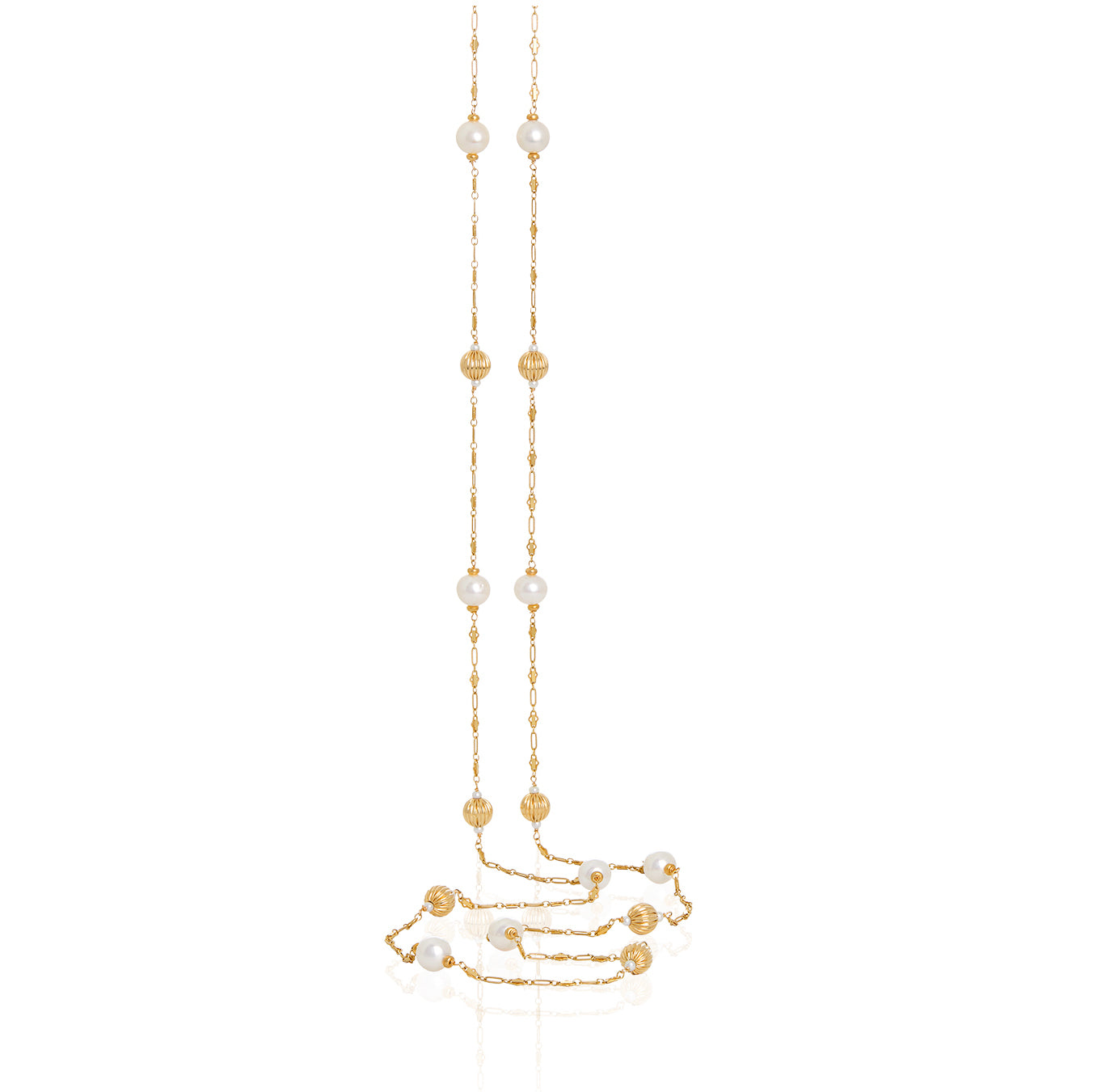 Golden Ball & Pearl Long Necklace