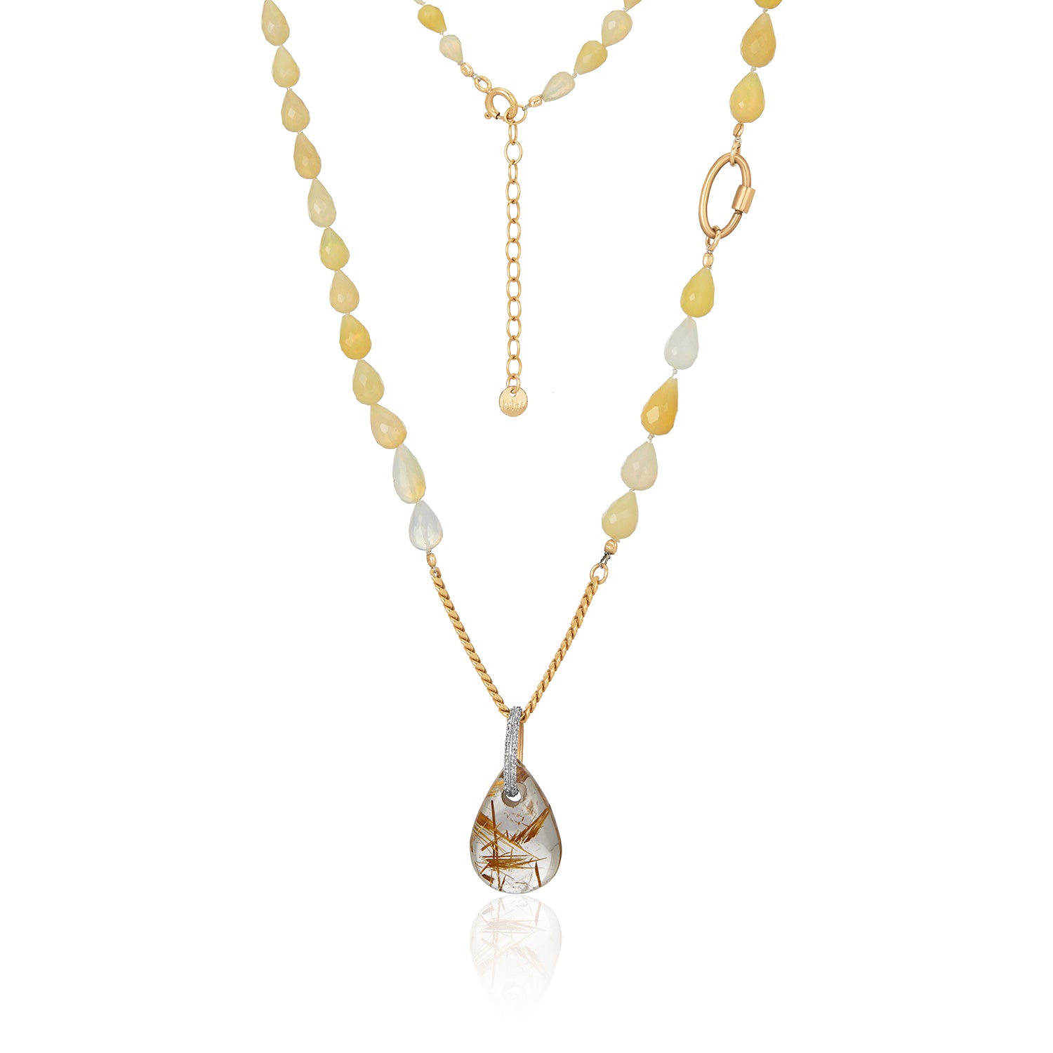 Rutilated Pendant With Opal Teardrop Necklace In 14K