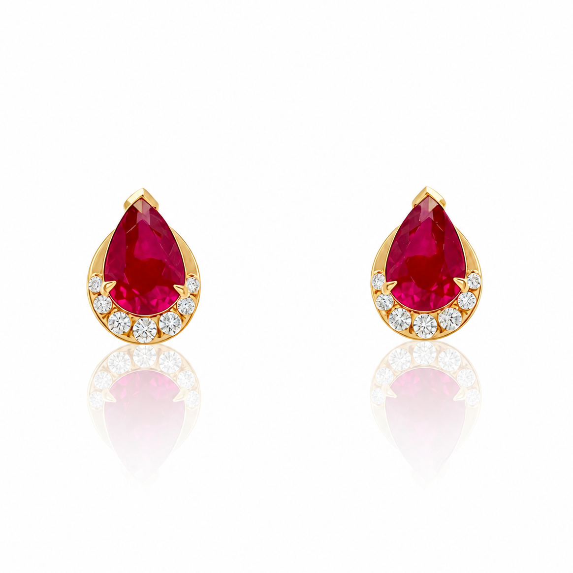 Teardrop Natural Ruby Diamond Studs 18k