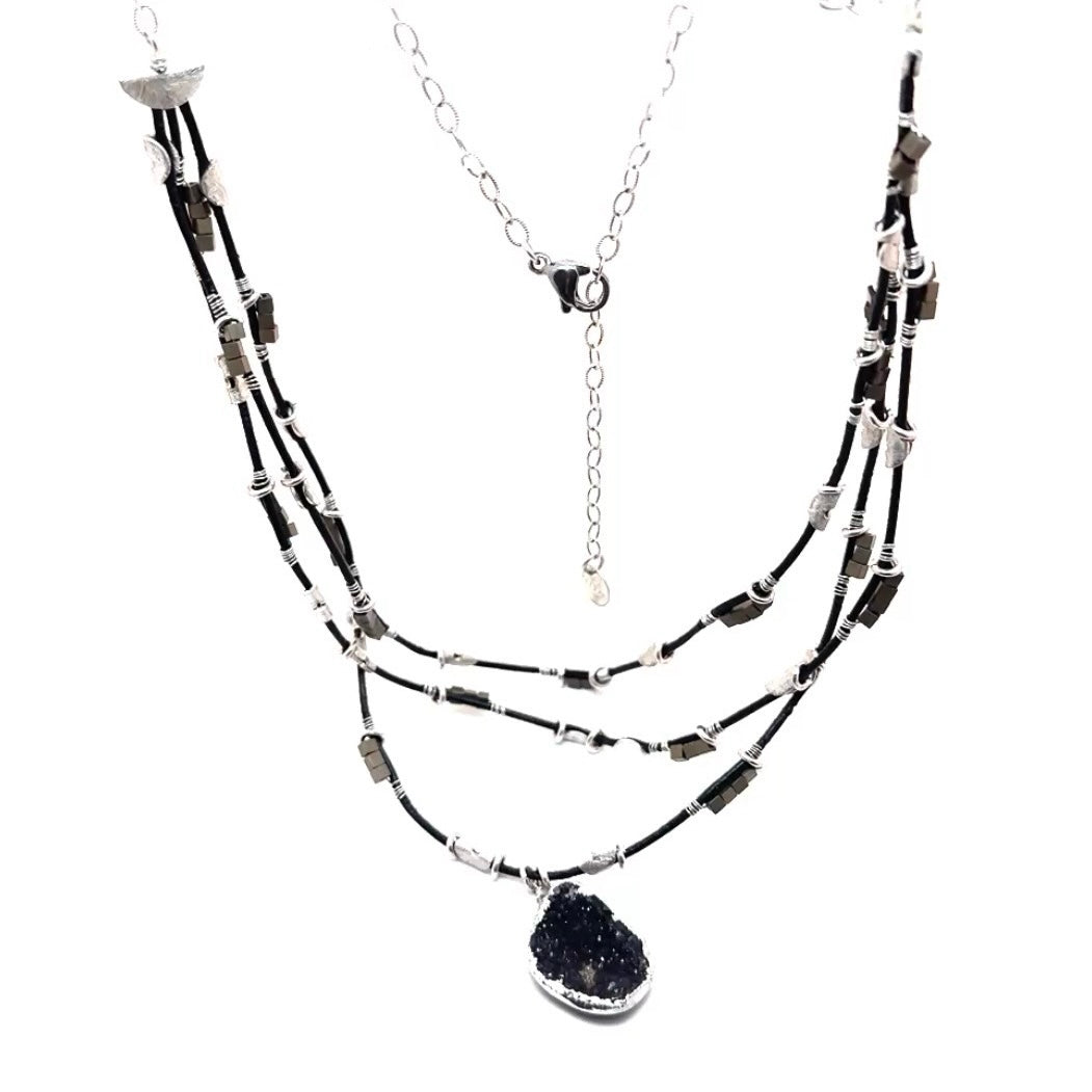 Trio Leather Half Moon Necklace
