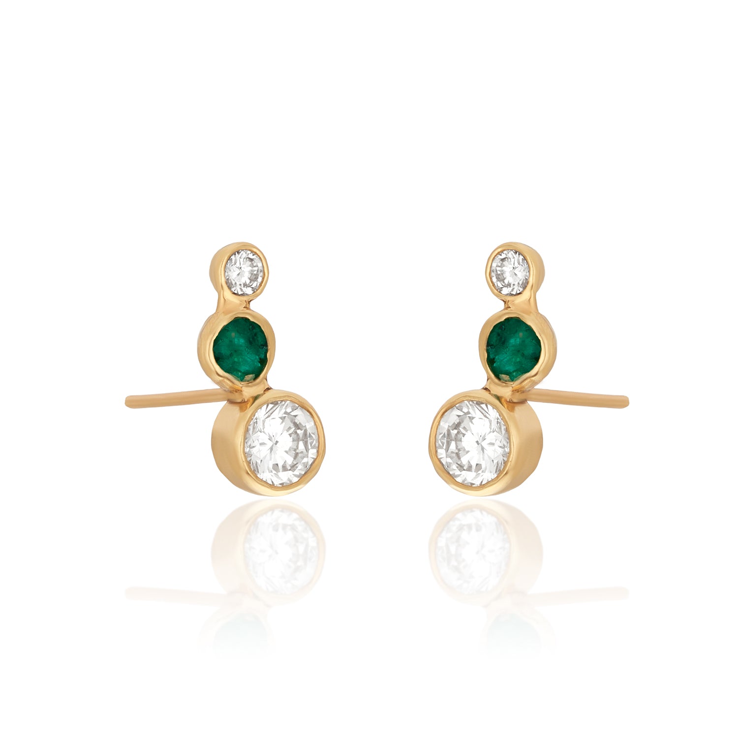 Trio Lab Diamond and Emerald Climber Studs 14K