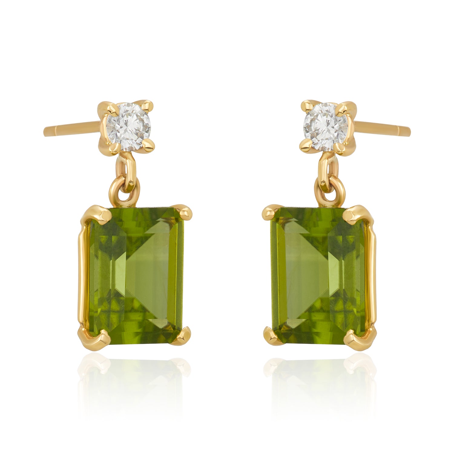 Peridot Natural Diamond Post Drop Earrings 14k