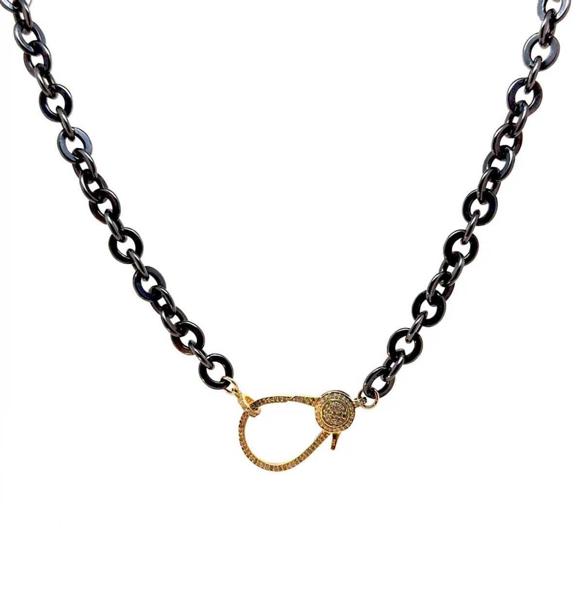 Rhodium Plated Silver Chain Diamond Cuff Necklace