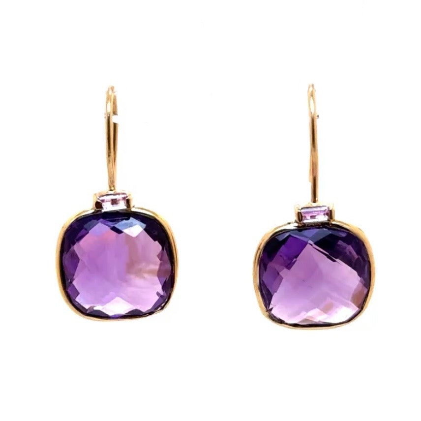 Amethyst Cushion Cut Earrings In 14K