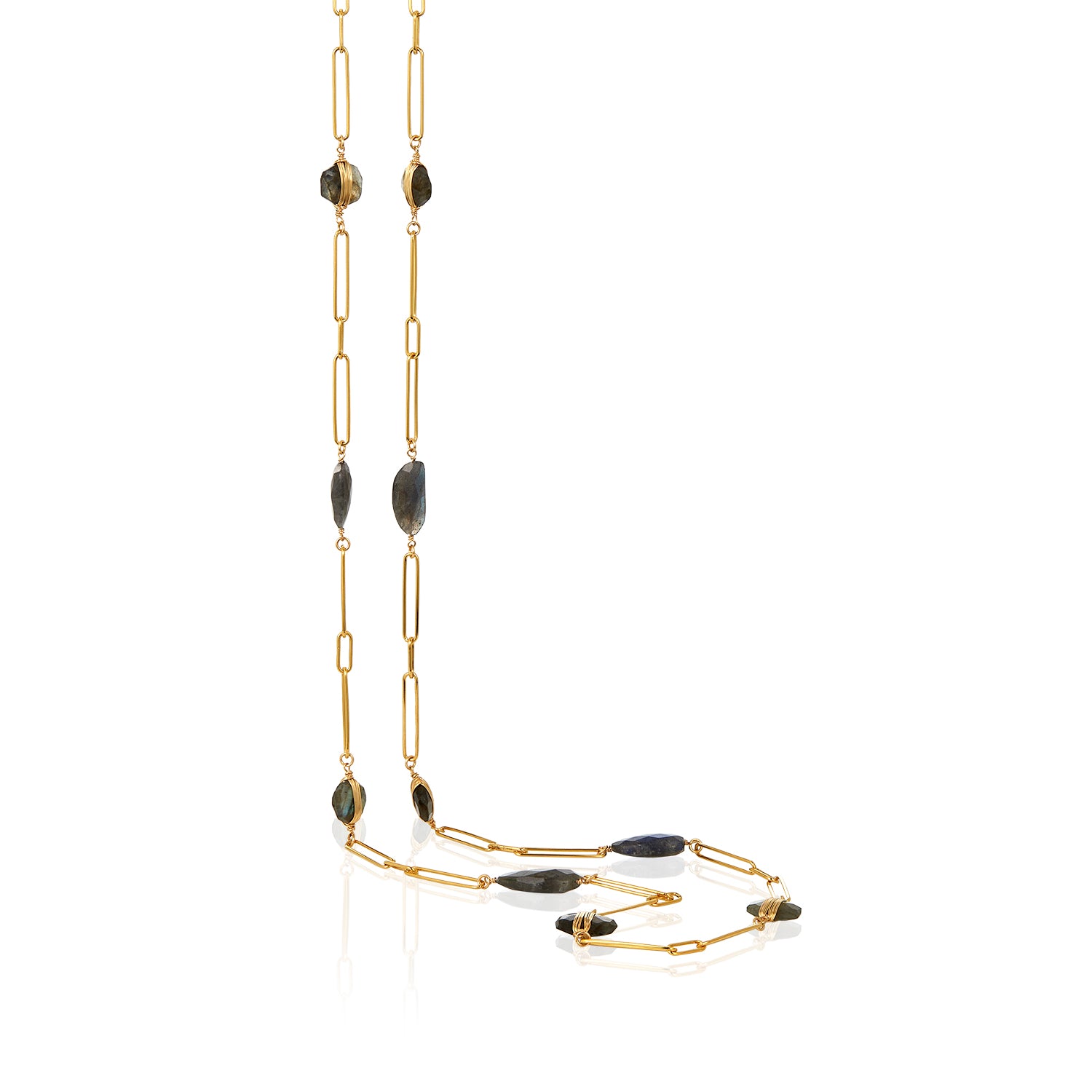 Labradorite Gold Wired Paperclip Necklace
