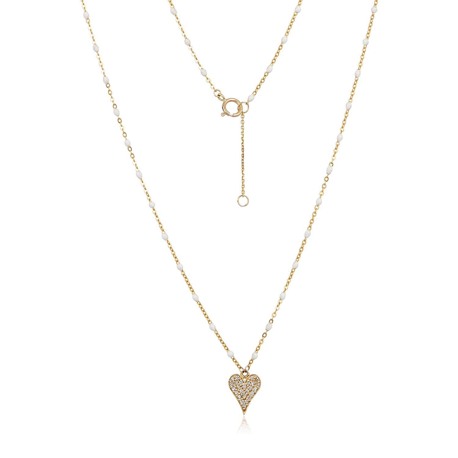Pave Diamond Heart Charm Necklace in 14k