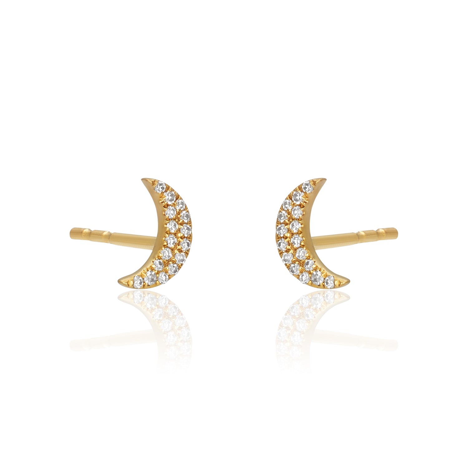 Star Or Moon Pave Diamonds Studs 14K