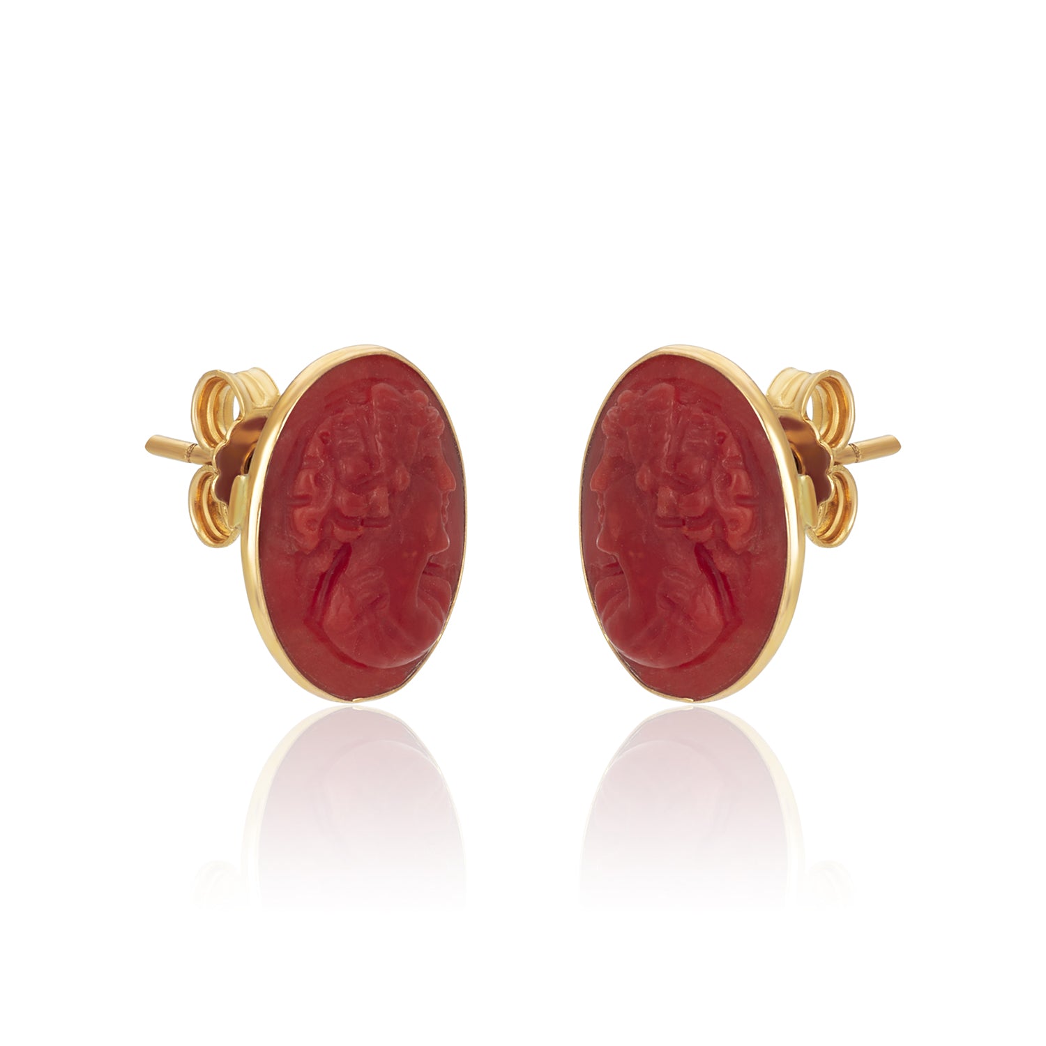 Cameo Coral Oval Studs Earrings 18k