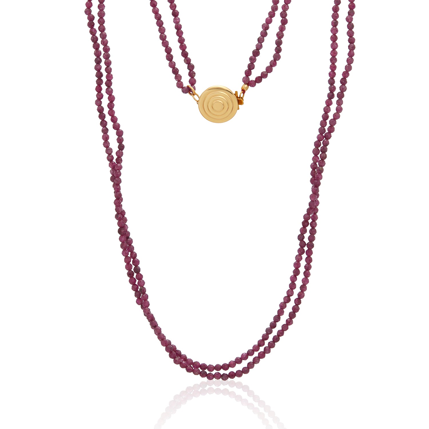 Double Strand Ruby Spiral Clasp Necklace