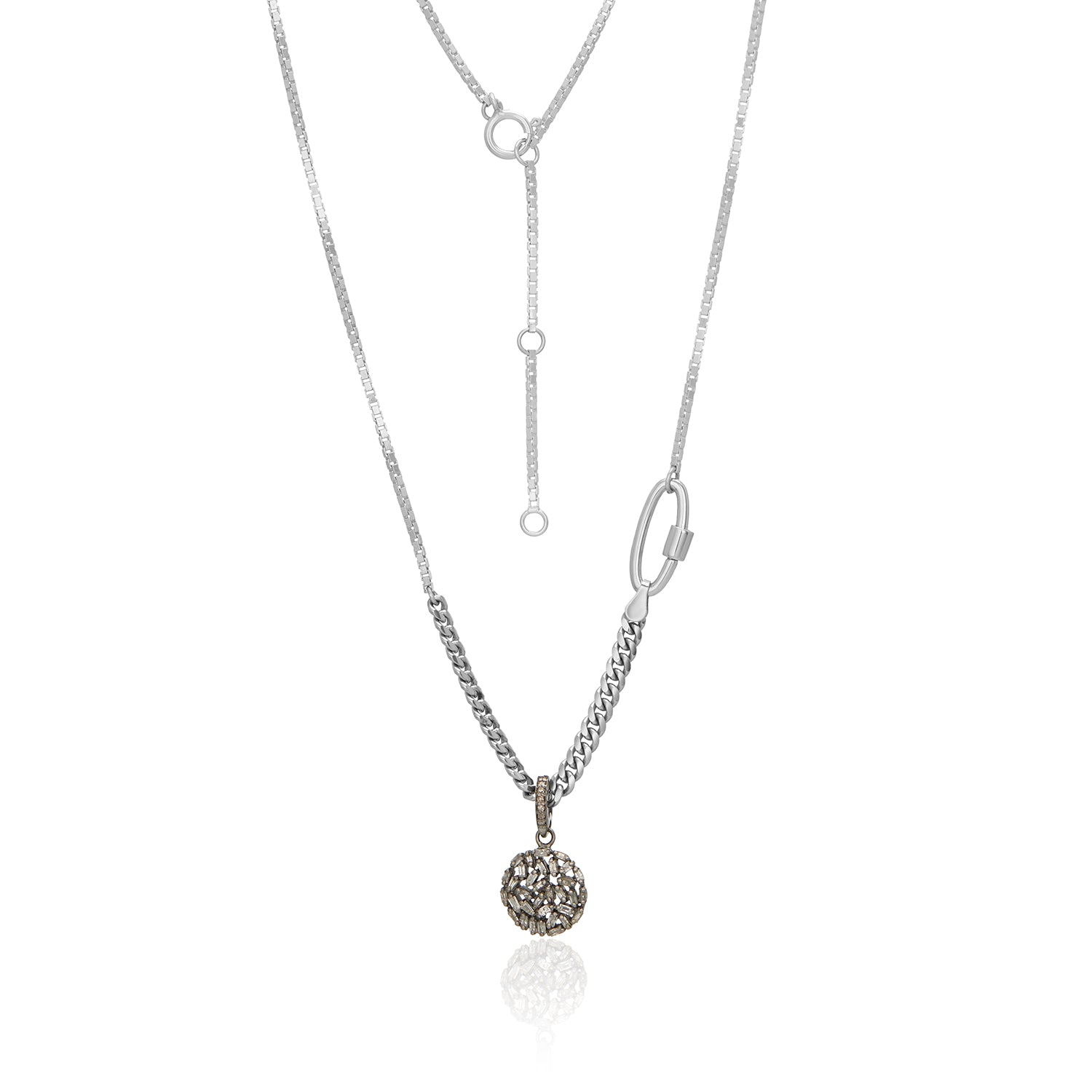 Snowy Baguette Diamond Pendant Carabiner Necklace