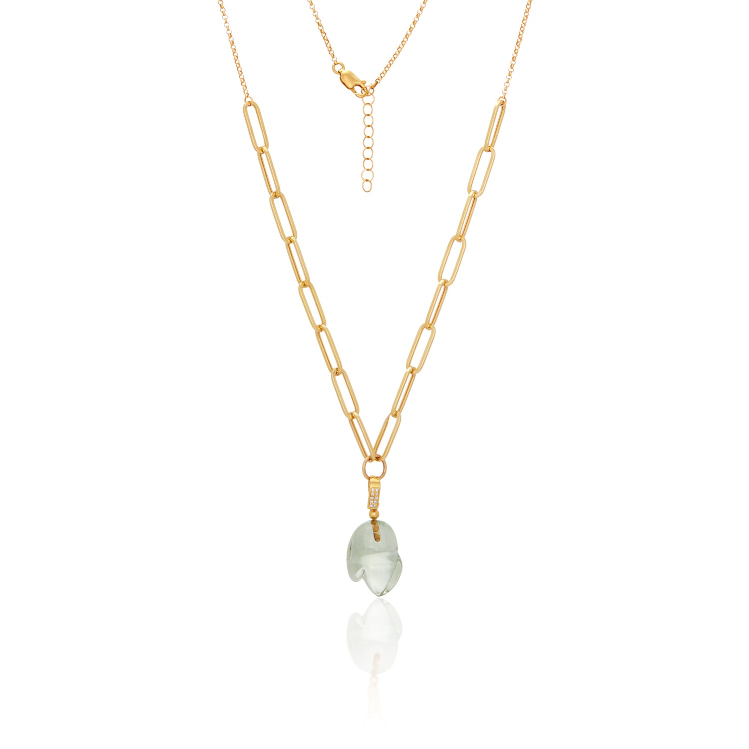Green Amethyst Pendant Necklace In 14K