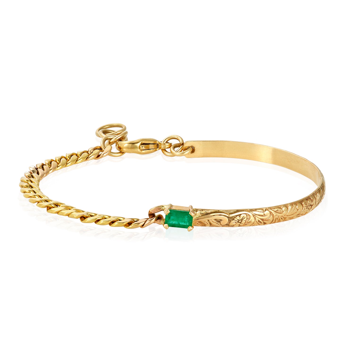 Half Chain Half Bangle With Gemstone Bracelet 14k