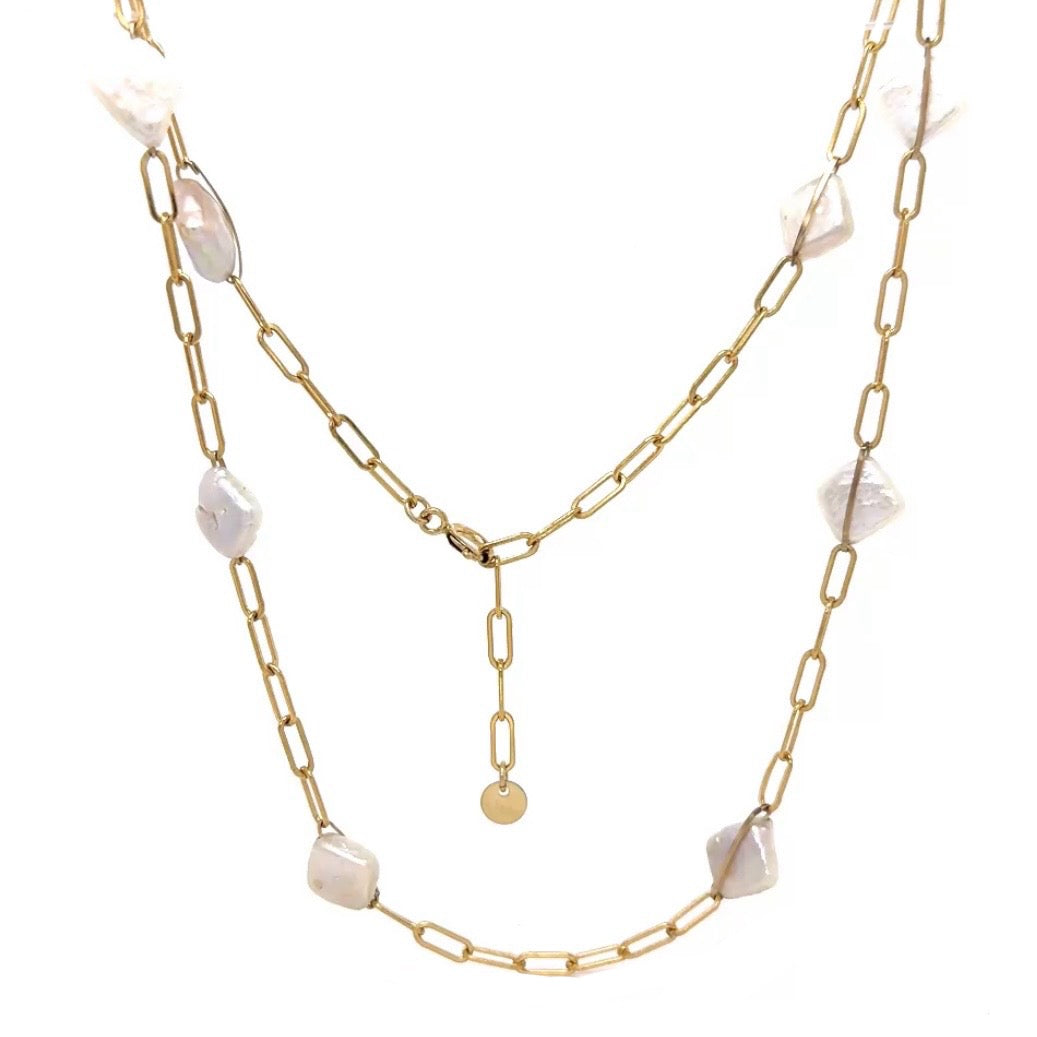 Little Square Pearl Section Paperclip Necklace
