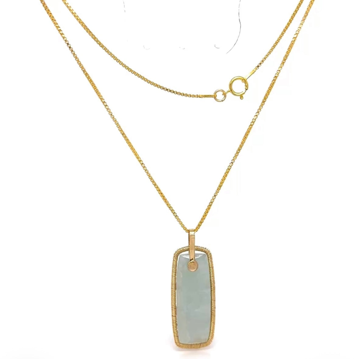 Long Gem Slice Frame Pendant Gold Necklace
