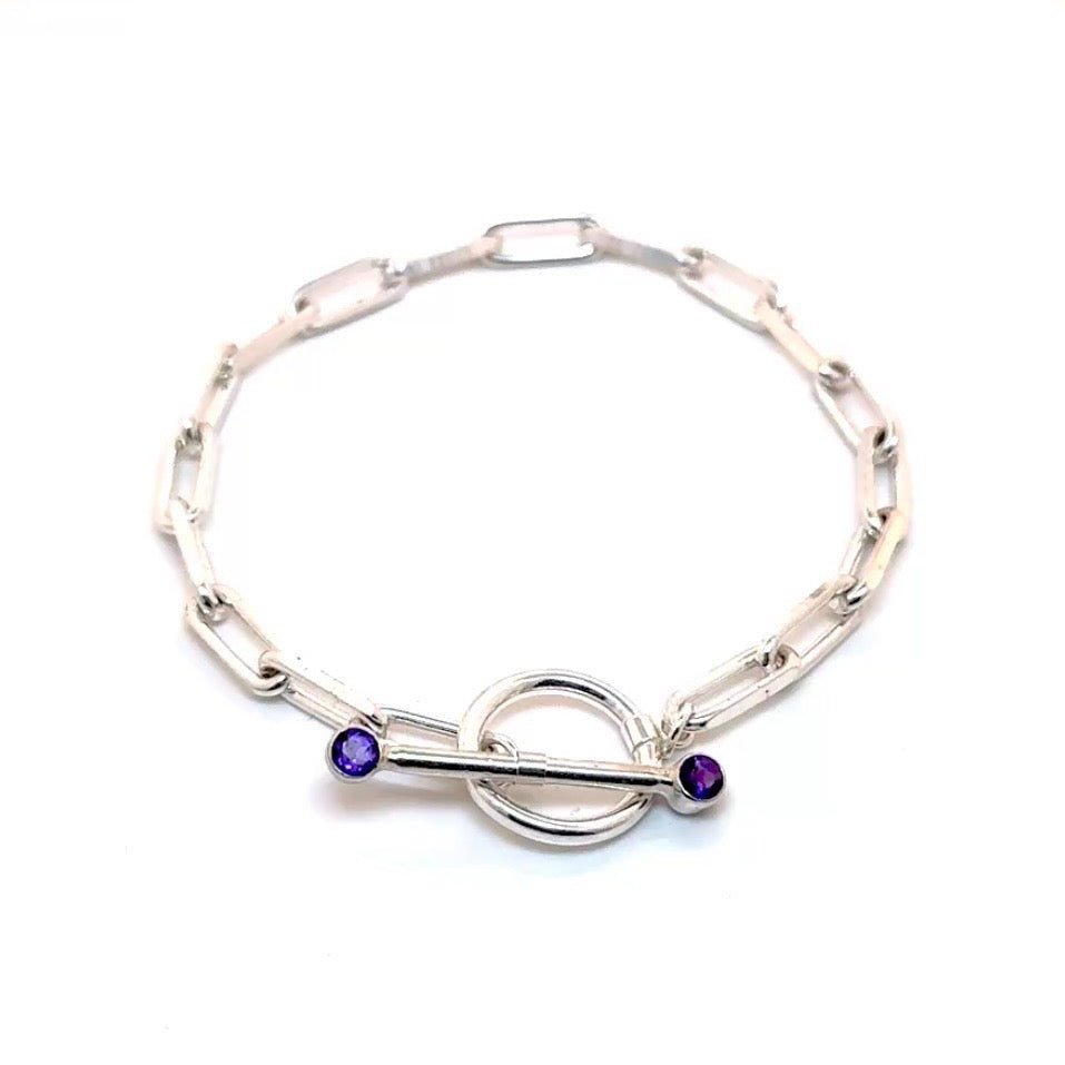 Amethyst Toggle Silver Paperclip bracelet