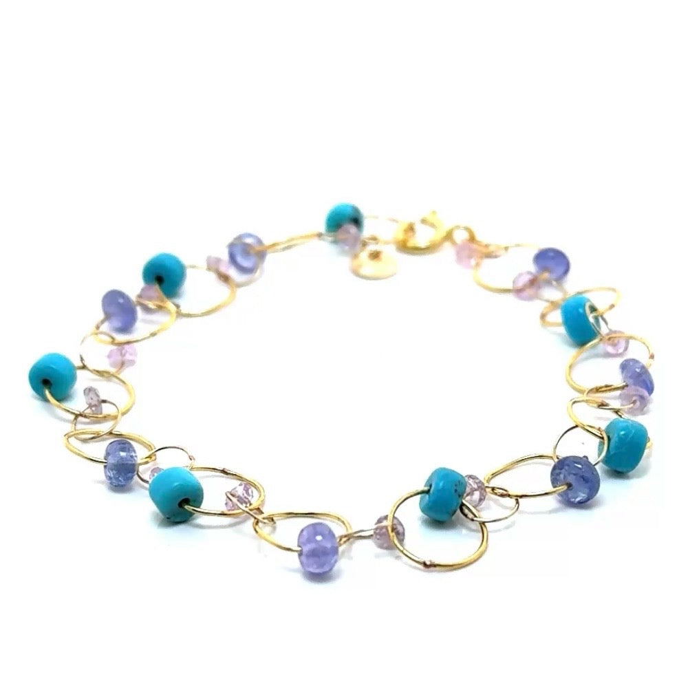 Turquoise Sapphire Tanzanite Circle Interlink Bracelet