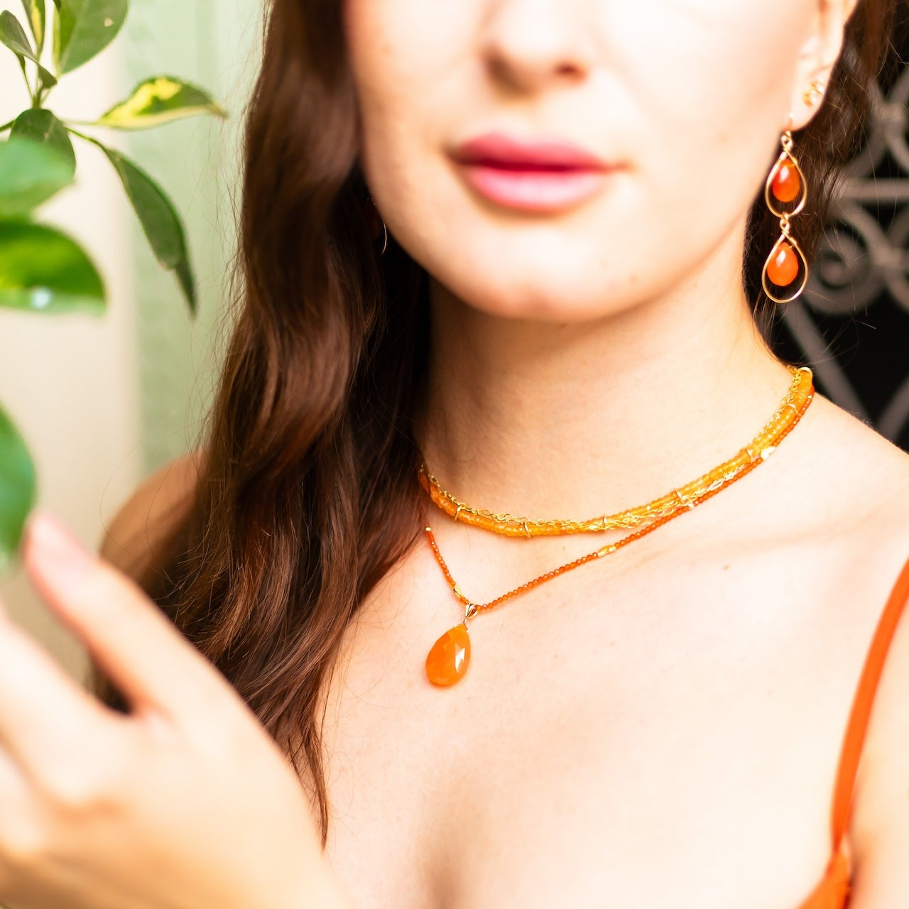 Carnelian Half Moon & Pendant Short Necklace
