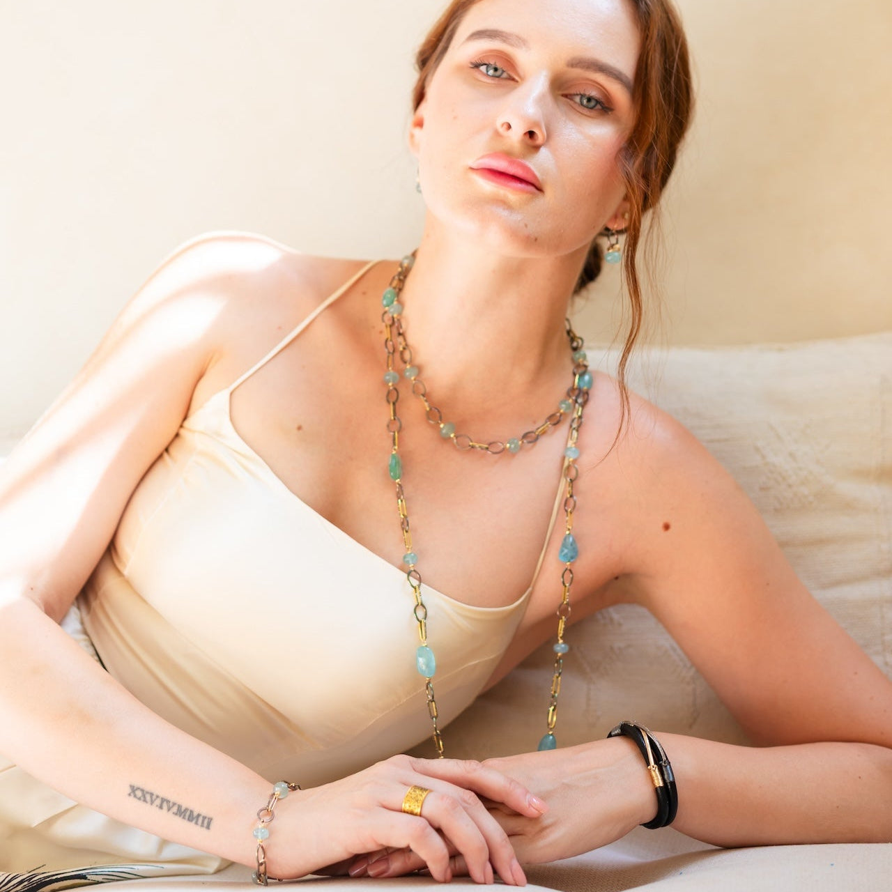 Aquamarine Mixed Metal Necklace