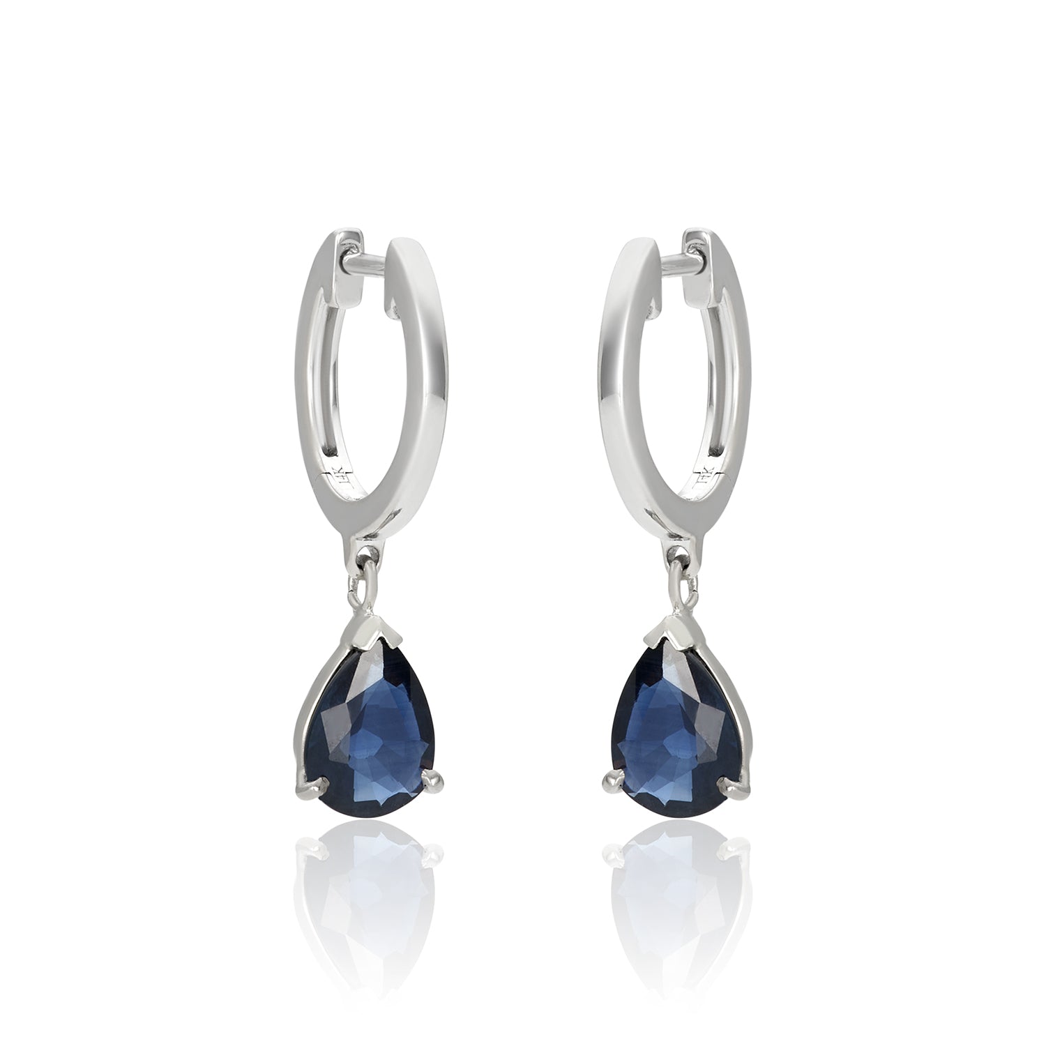 Teardrop Sapphire White Gold Hoops 14k