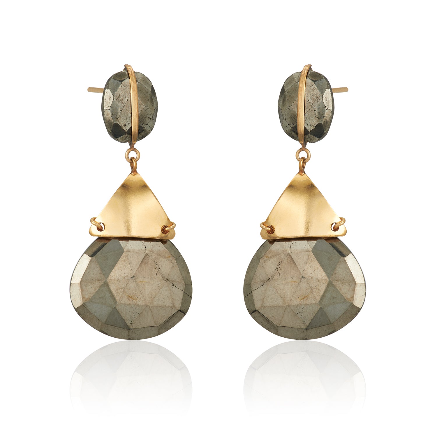 Golden Triangle Pyrite Drop Post Earrings