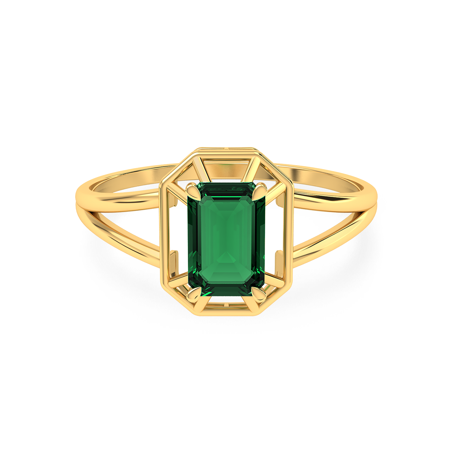 Wave Design Emerald Solitaire Yellow Gold Ring | buy online