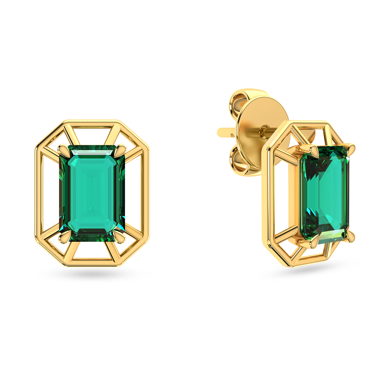 Framed Emerald Gold Ear Studs in 18k