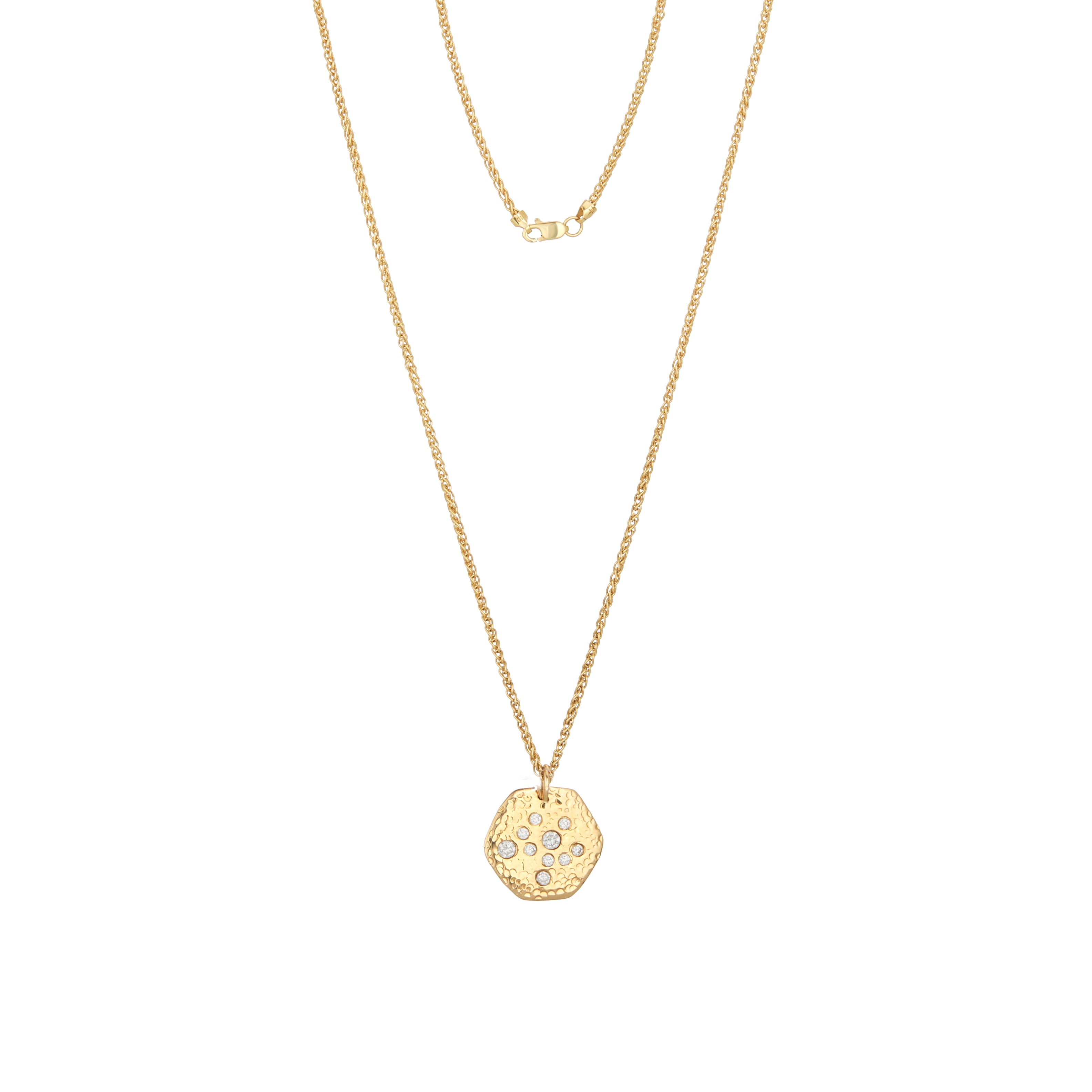 Hammered Galaxy Natural Diamond Pendant Necklace 14k