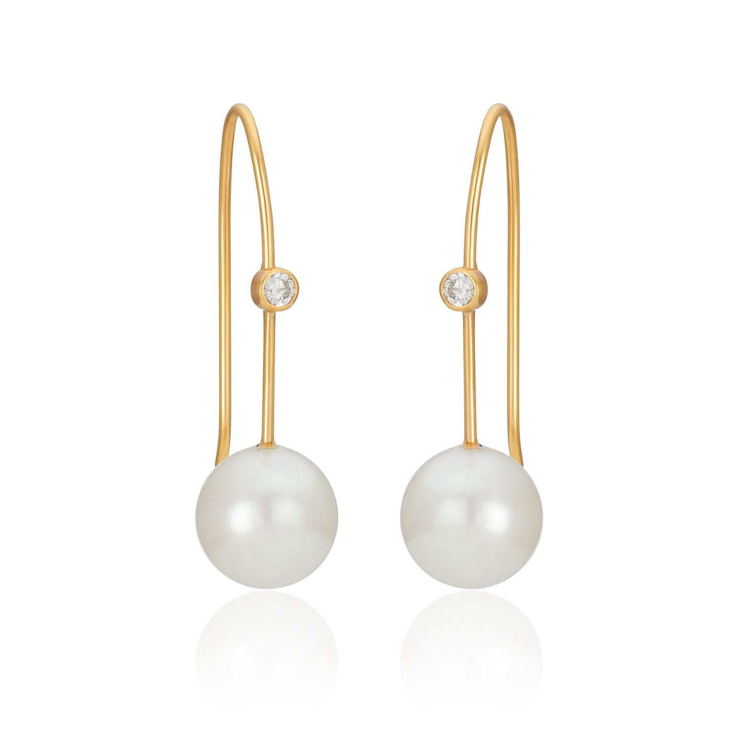Long Pearl Diamond Earrings In 14K