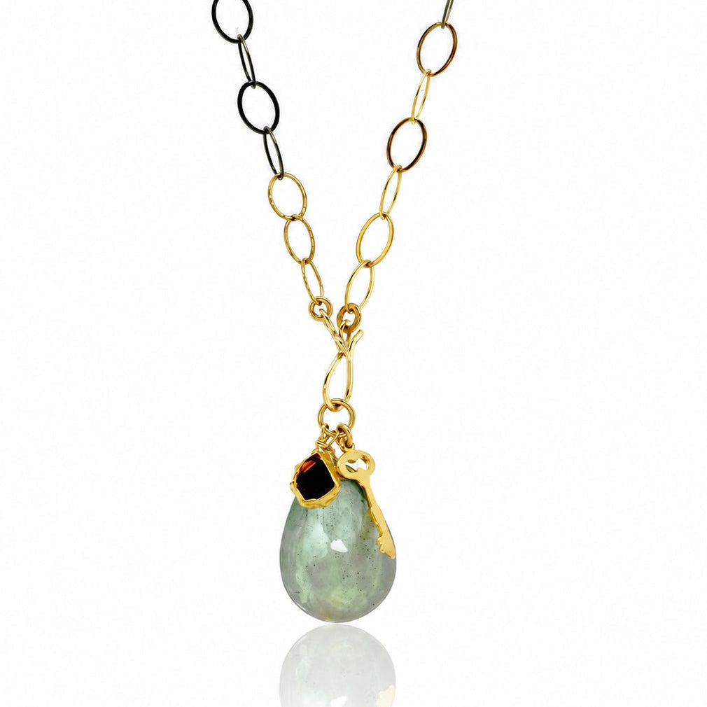 Grande Teardrop Labradorite Trio Pendant Mixed Metal Necklace