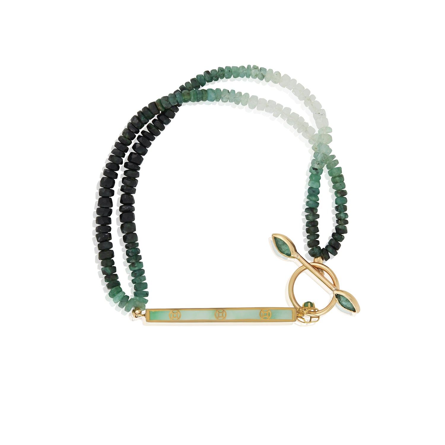 Ombre Emerald Double Strand Jade Slab Bracelet