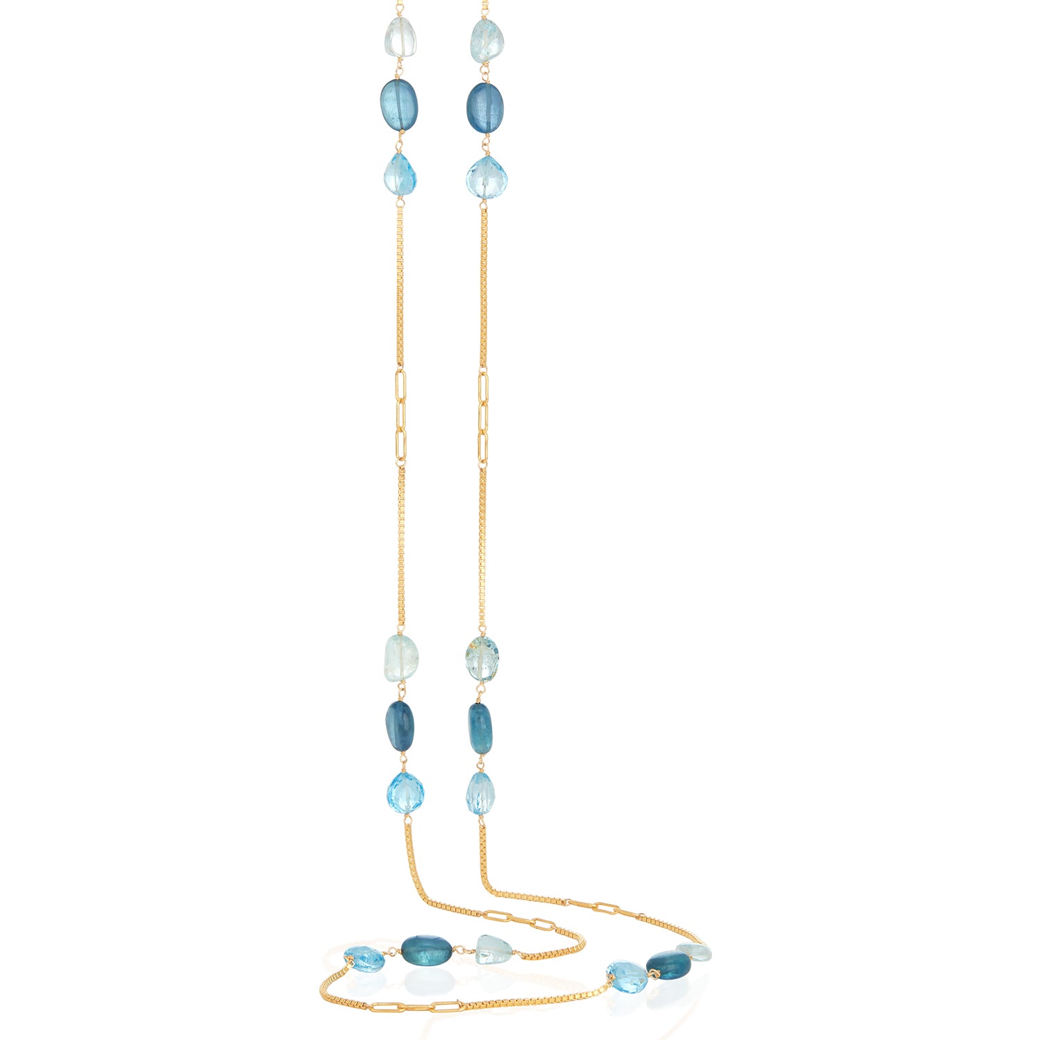 Trio Blue Topaz Section Long Necklace