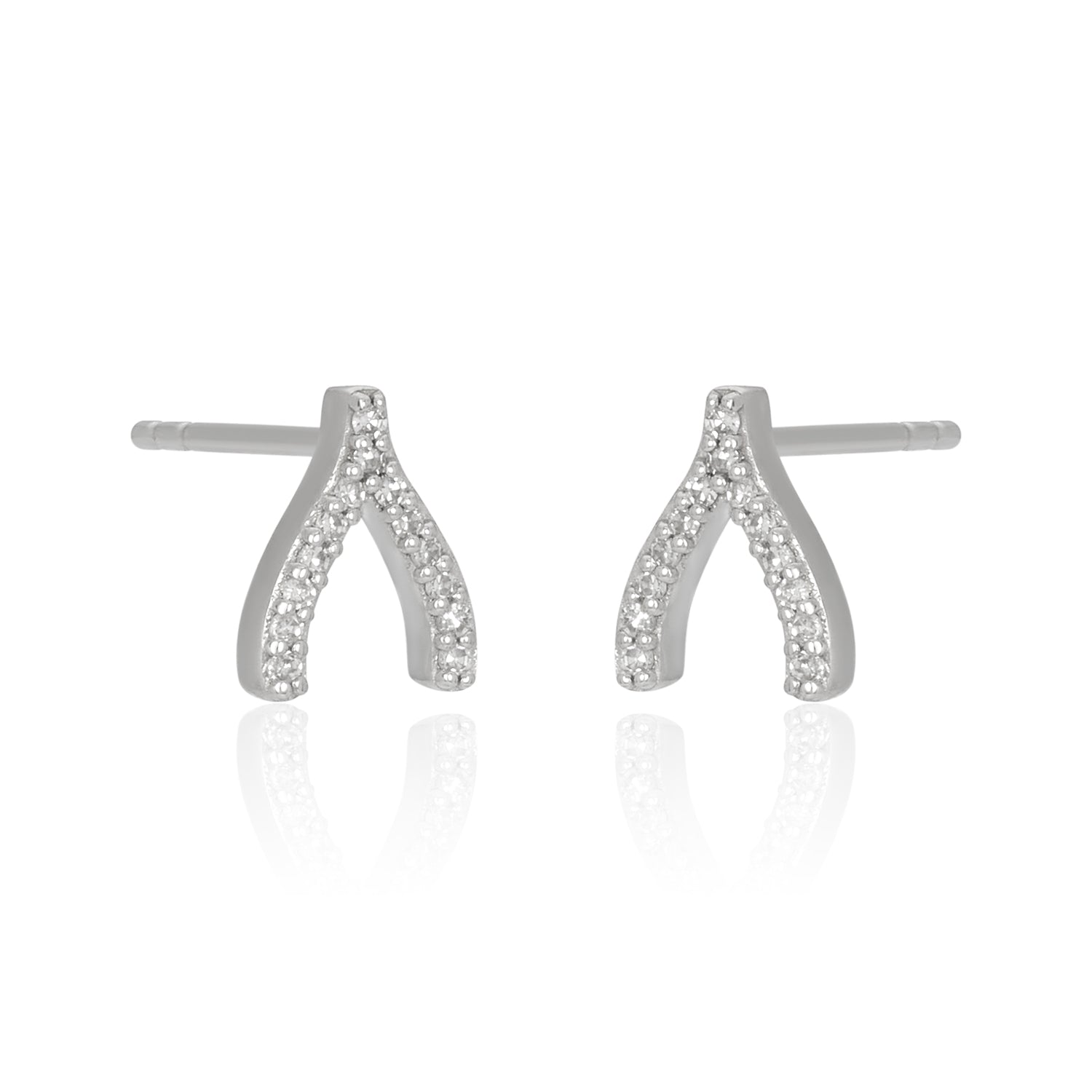 Diamond Wishbone White Studs 14K