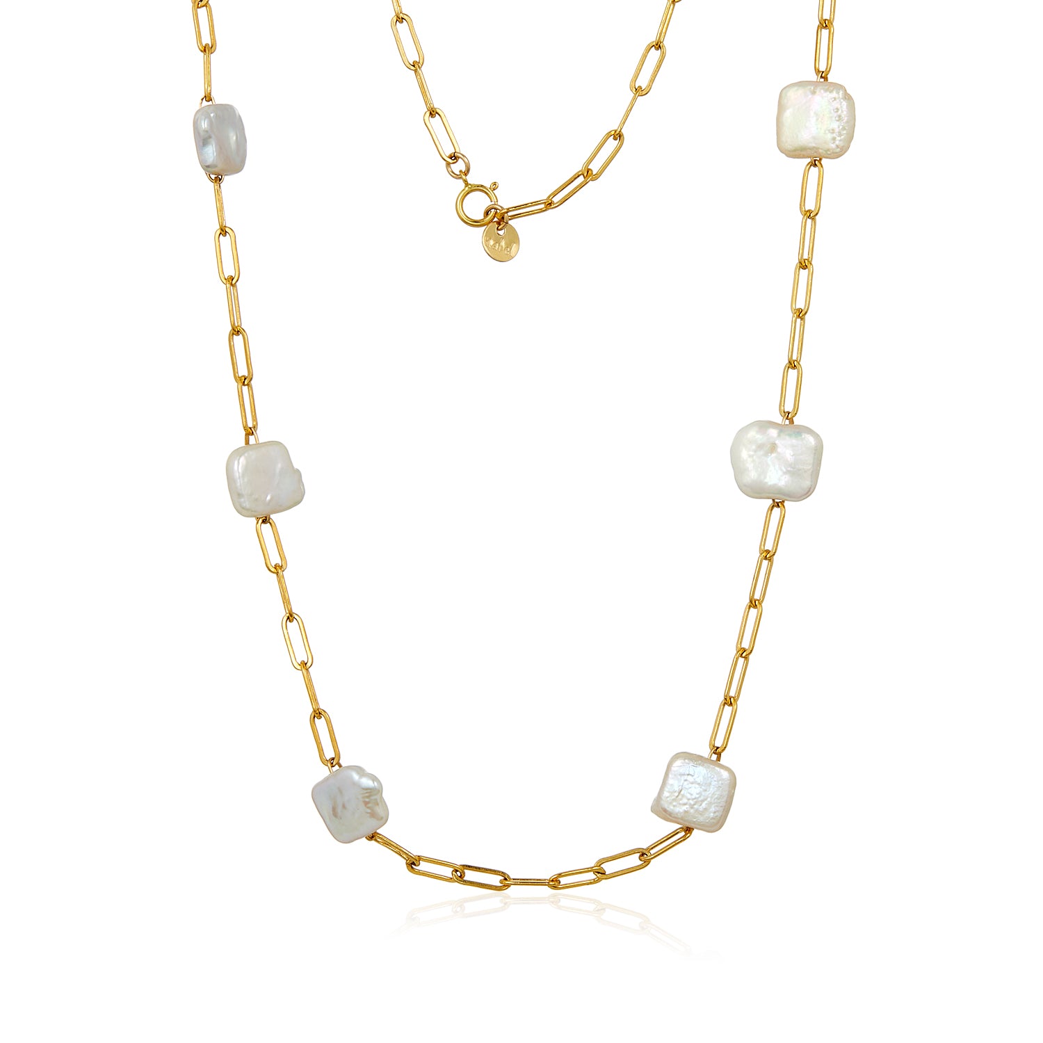 Little Square Pearl Section Paperclip Necklace