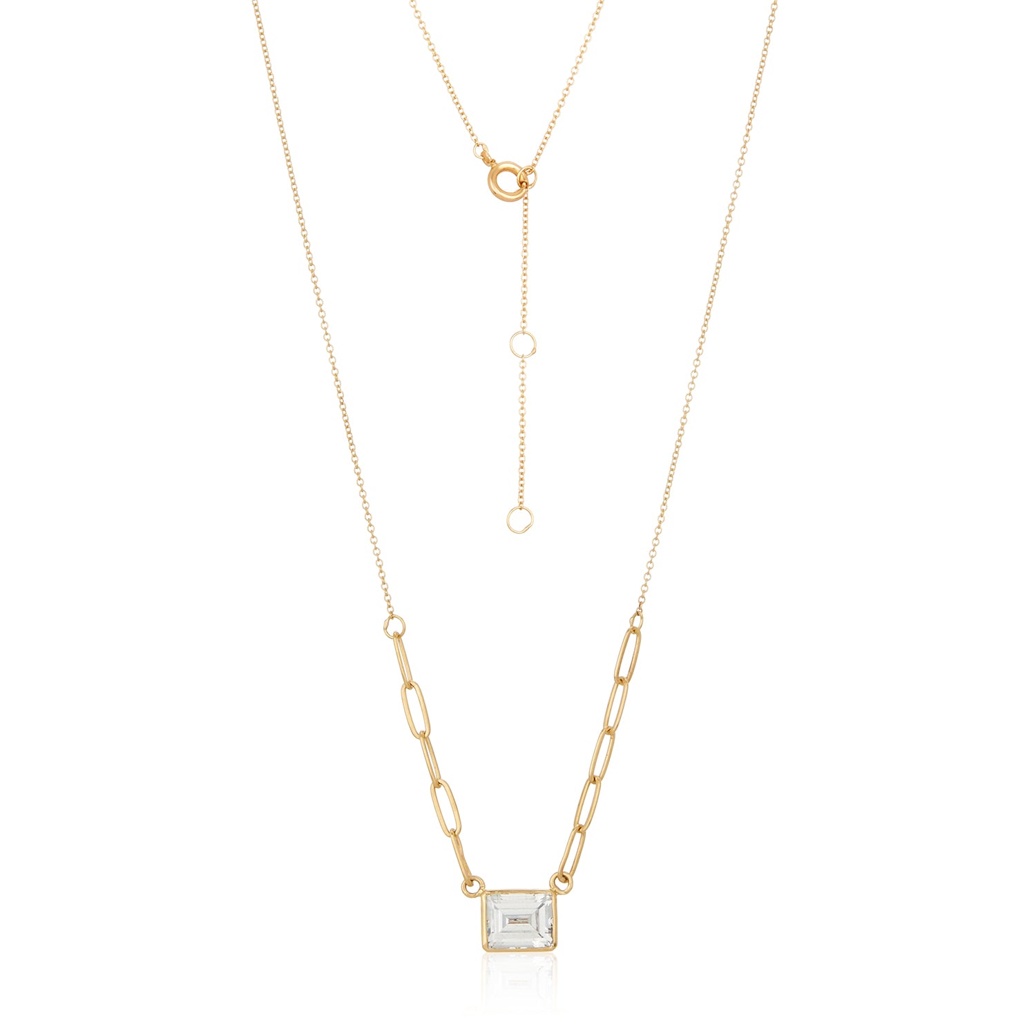 Rectangle Moissanite Gold Necklace 14k