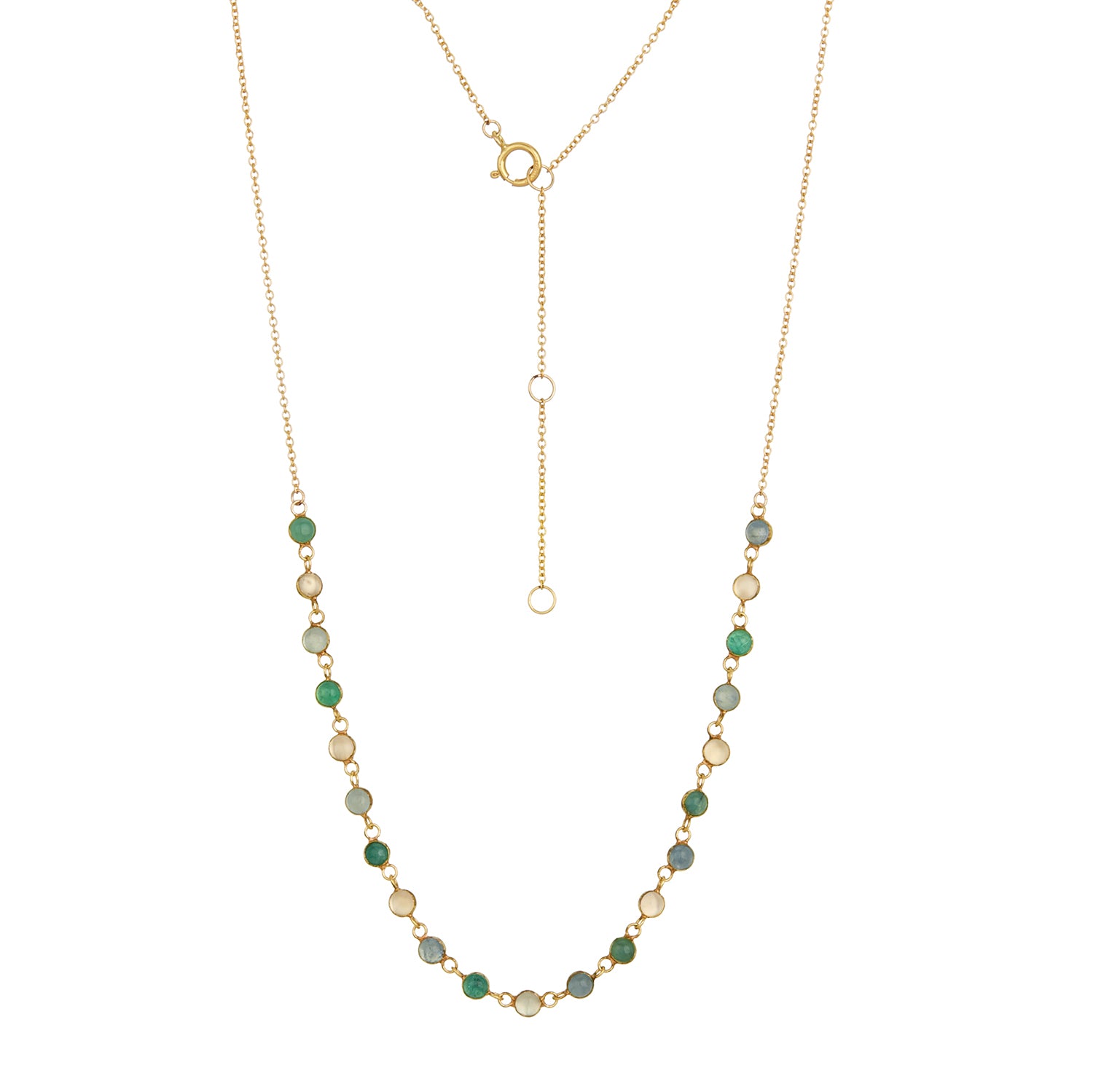 Moonstone Emerald Aquamarine Bezel Necklace-14k