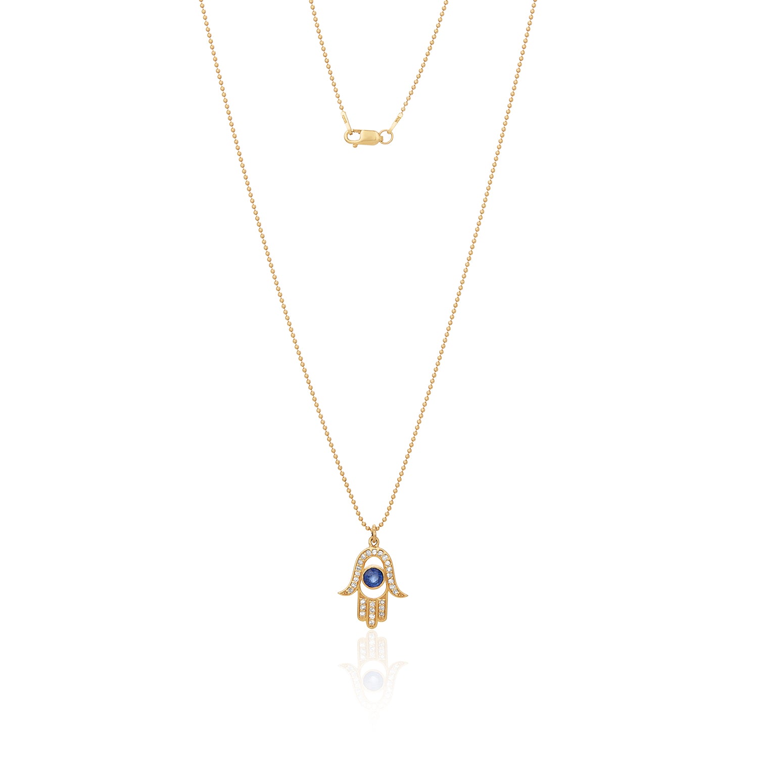 Sapphire Diamond Hamsa Hand Pendant Necklace 14K