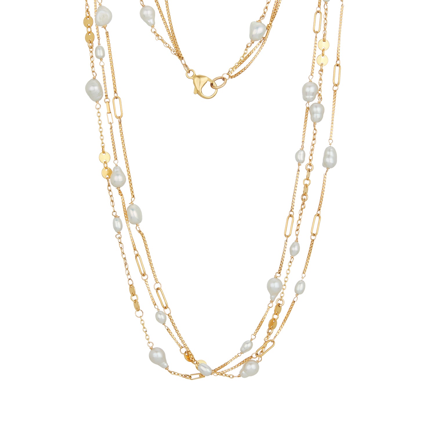 Triple Strand Pearly Necklace With Moonstone Pendant