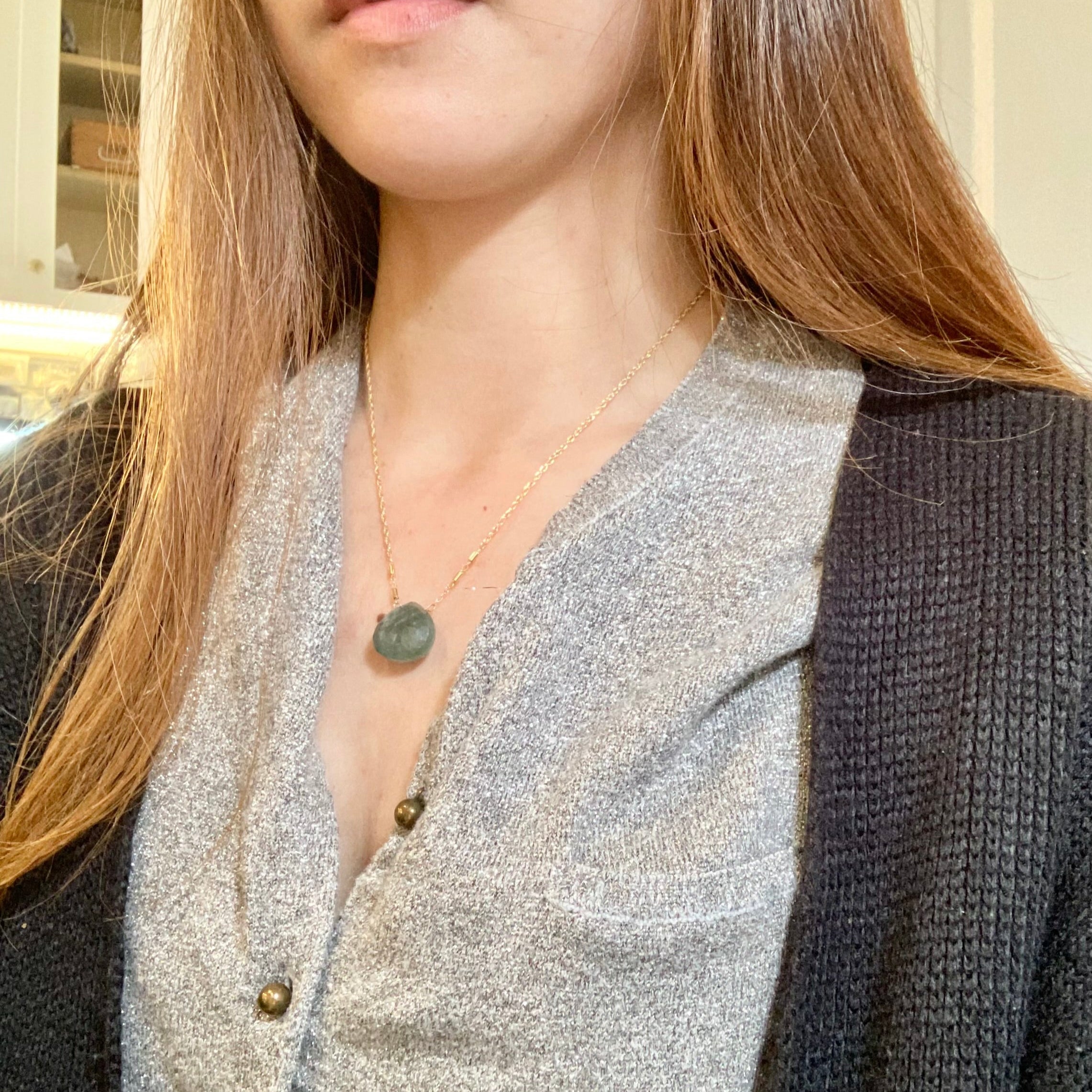 Pear-shaped Moss Aquamarine Pendant Necklace