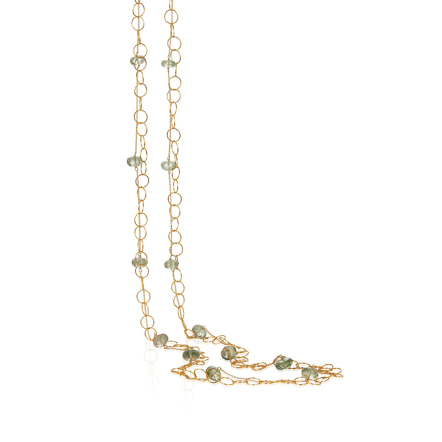 Green Amethyst Circle-linked Long Necklace