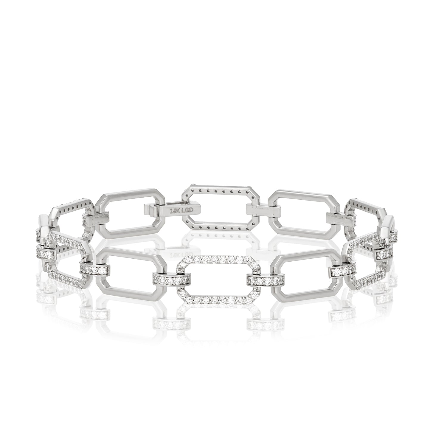 Lab-grown Diamond Rectangle Link Bracelet In 14k White Gold