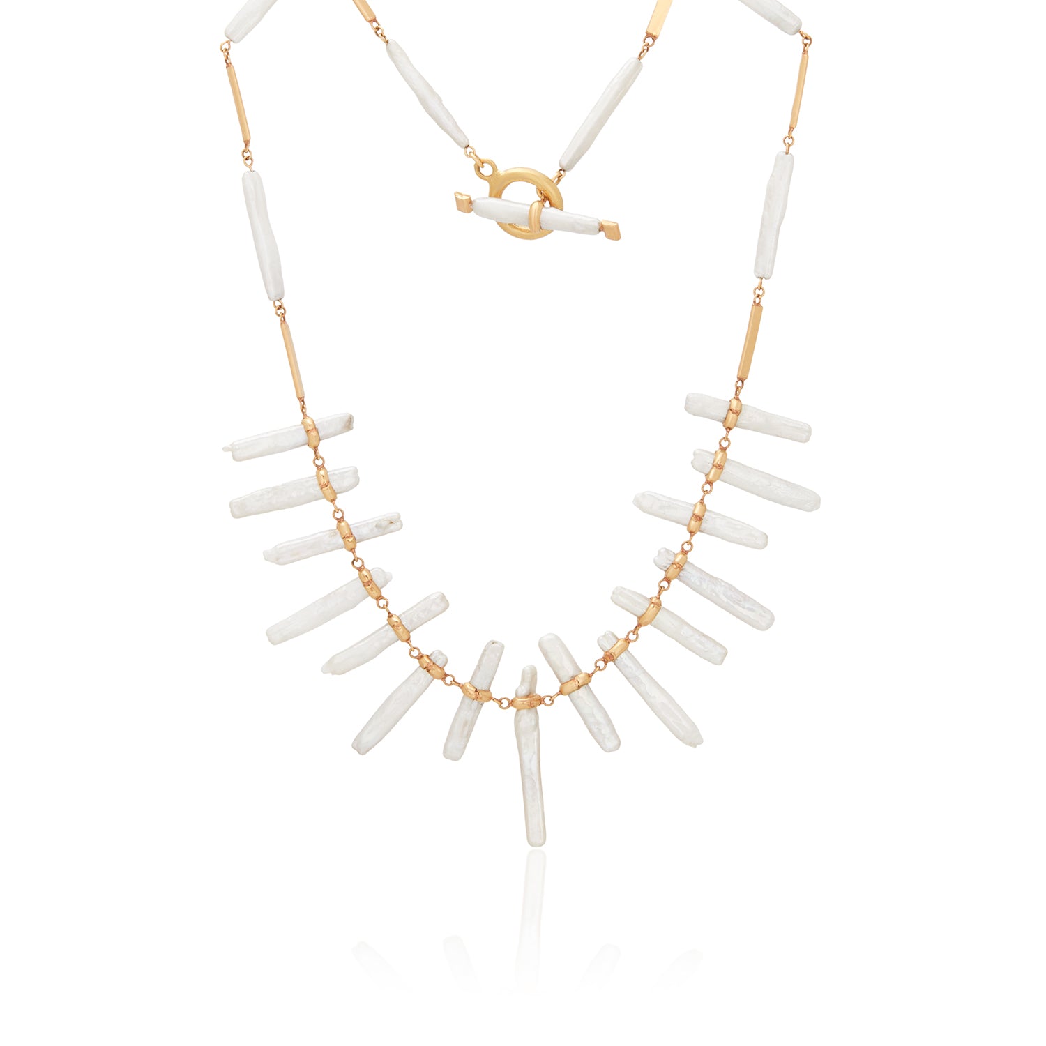 Biwa Stick Pearl Icicle Toggle Necklace