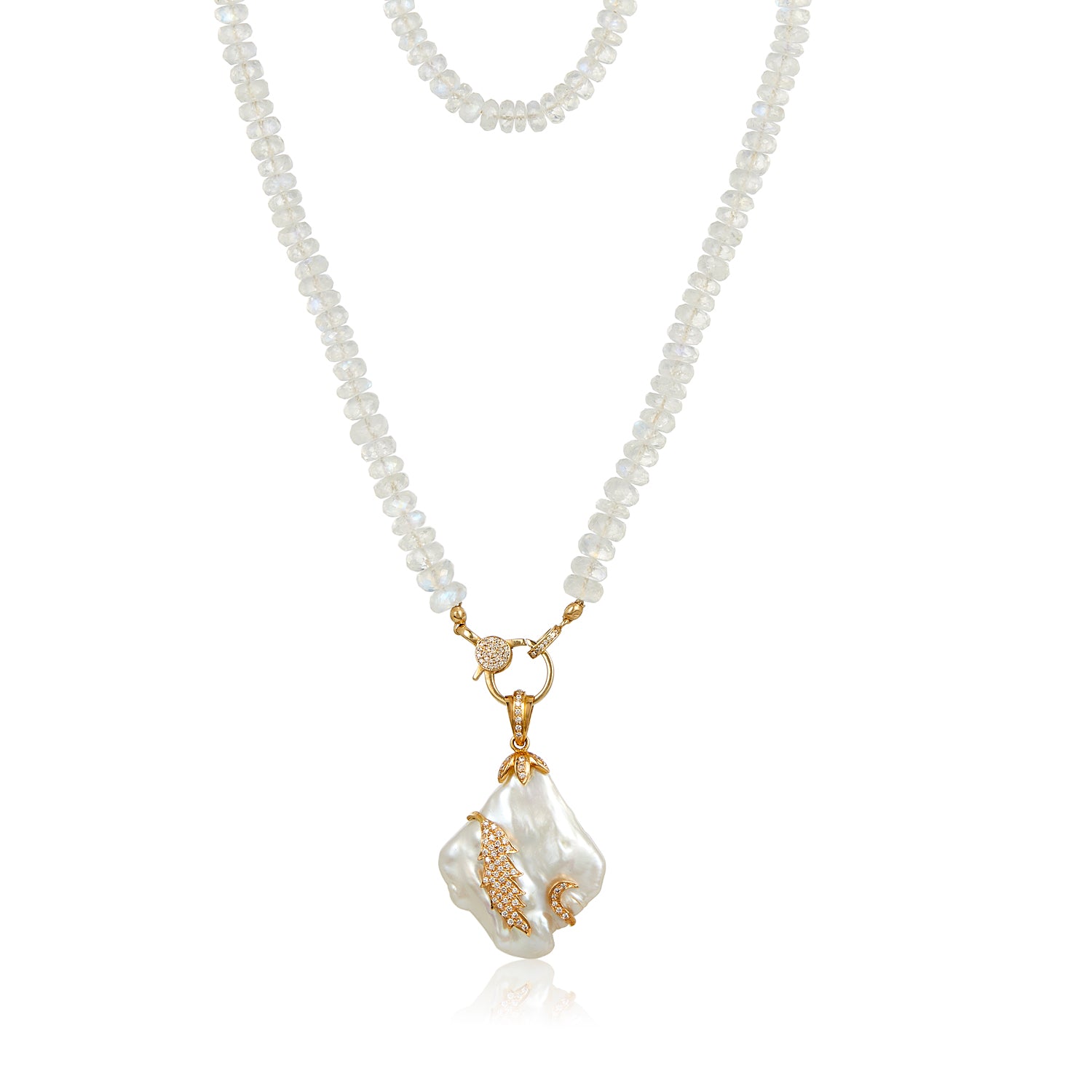 Pearl & Diamond Pearl Moonstone Necklace 14k