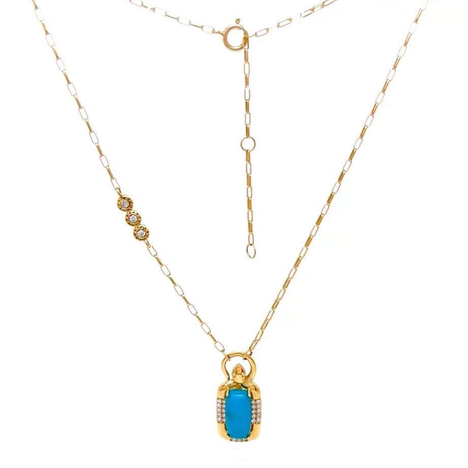 Framed Turquoise Diamond Pendant Necklace 14k