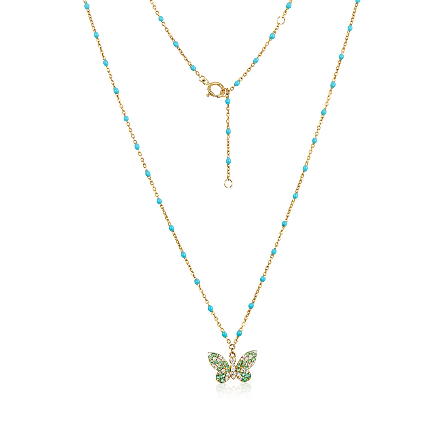 Butterfly Turquoise Necklace-14k