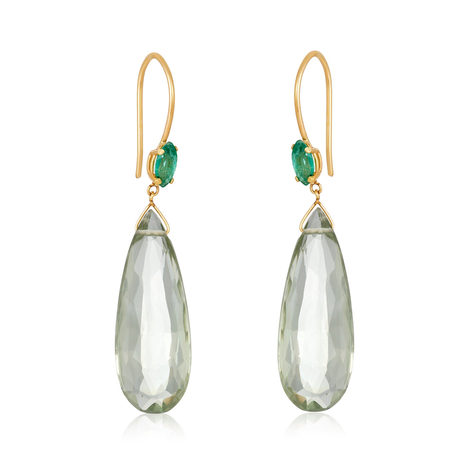 Emerald And Green Amethyst Drop earrings in 14K