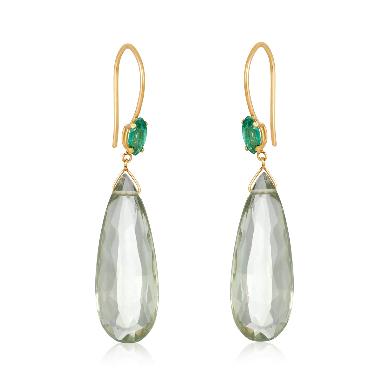 Marquise Gem & Green Amethyst Drop earrings in 14K