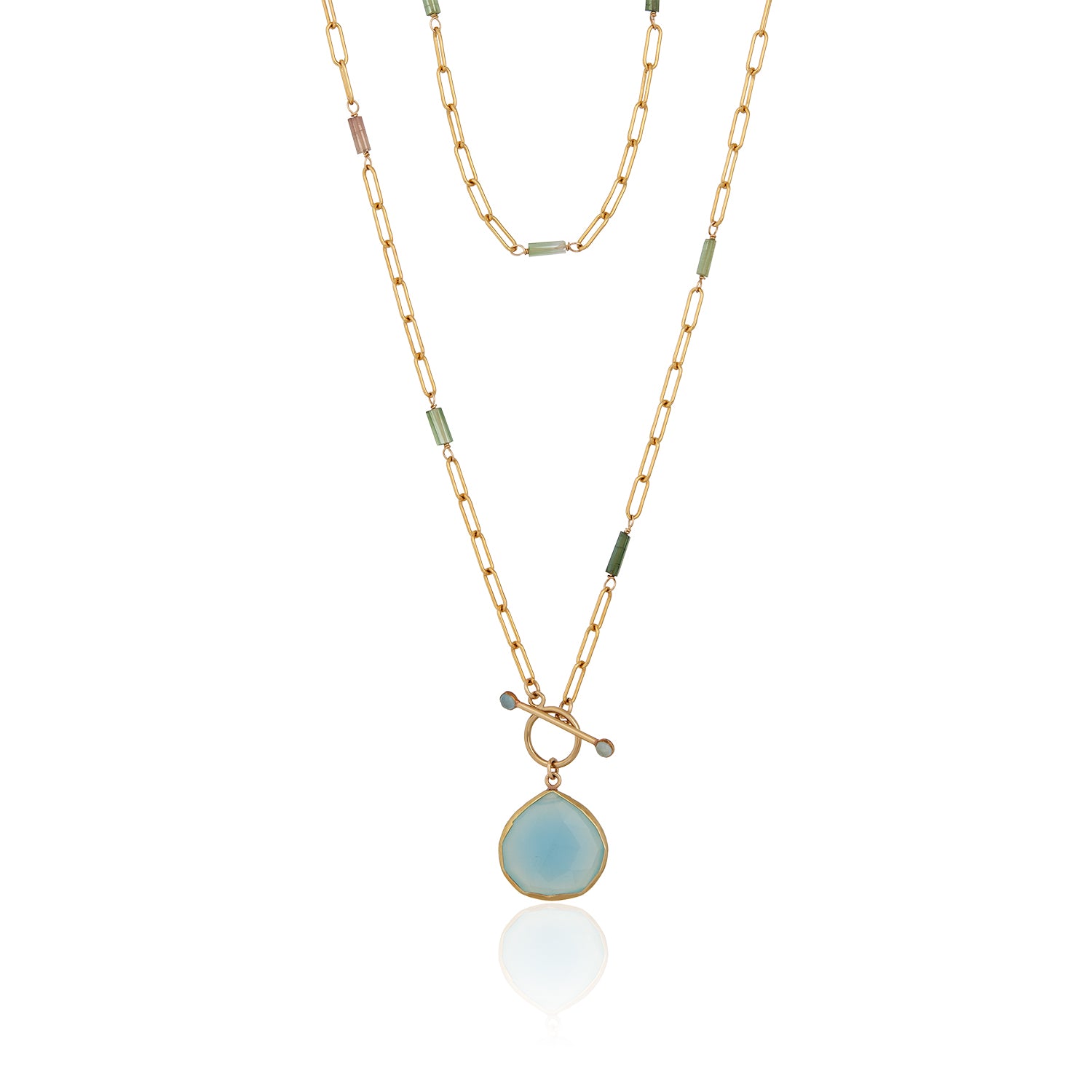 Tourmaline Paperclip Toggle With Pendant Necklace