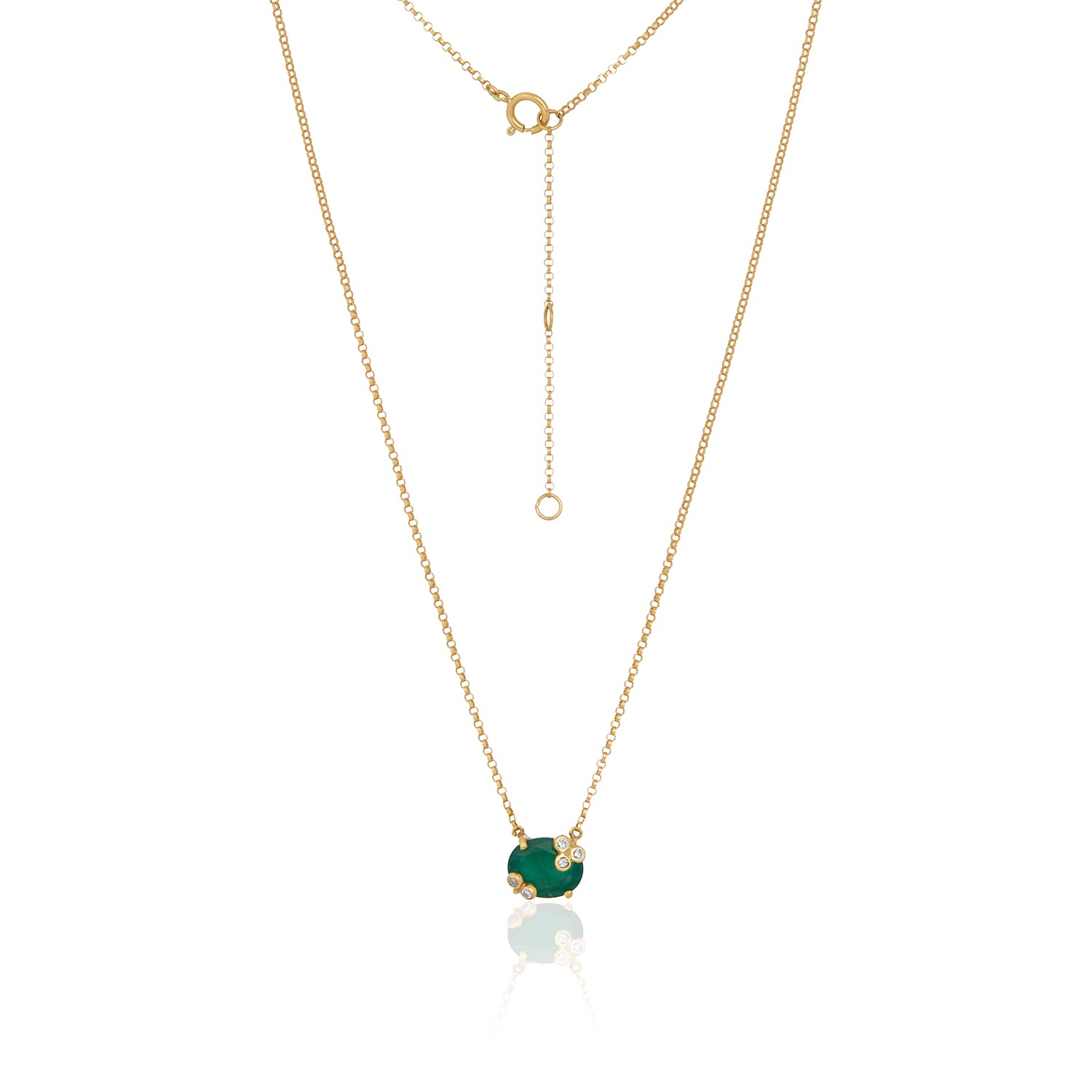 Emerald Diamond Flower Necklace In 14k