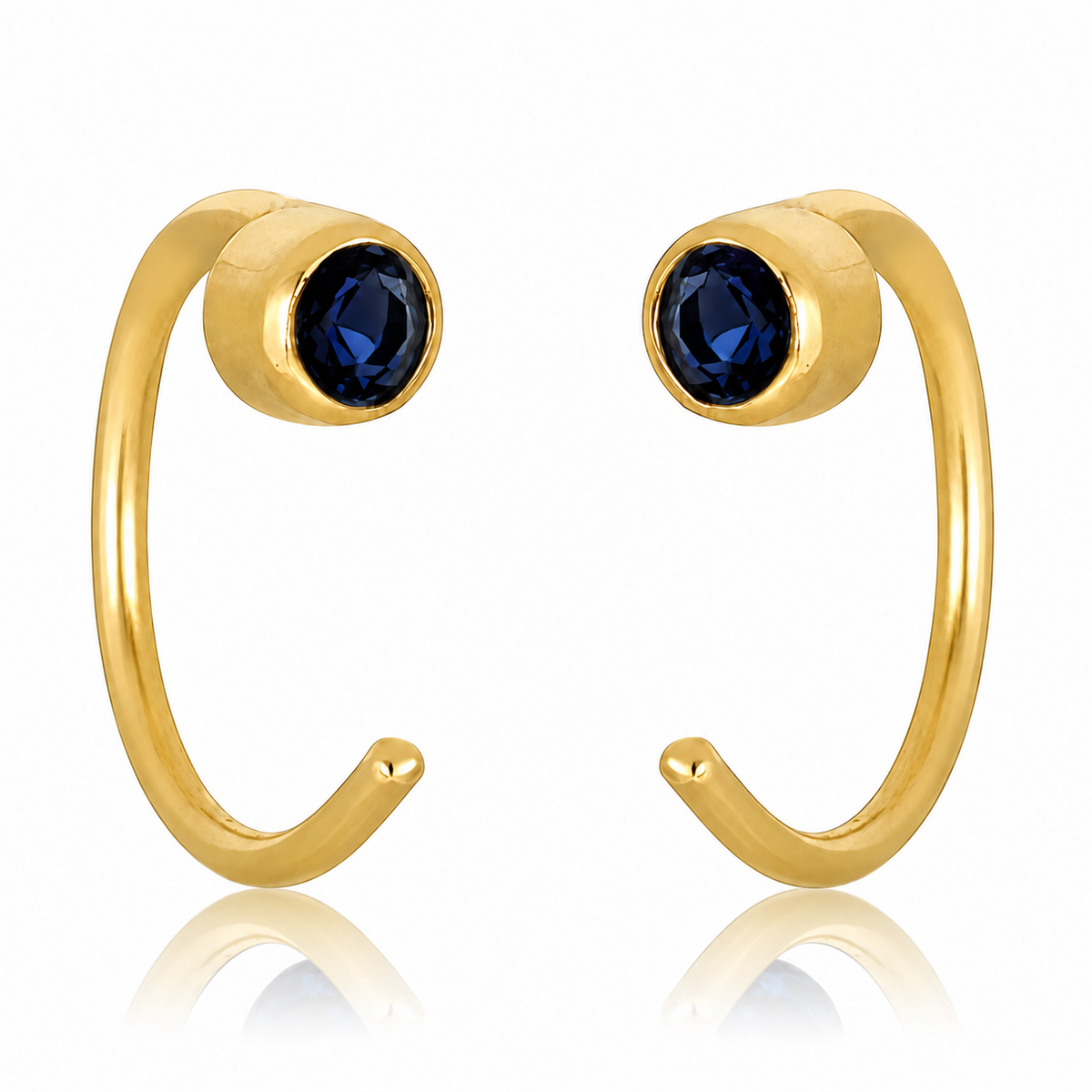 Gem Hugger Earrings In 14K - Blue Sapphire